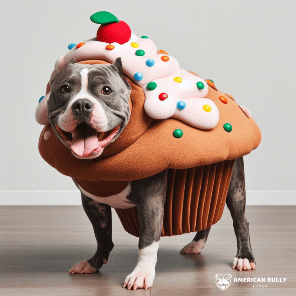 American Bully in a Cupcake Halloween costume: Your furry friend in a cupcake costume, looking good enough to eat.