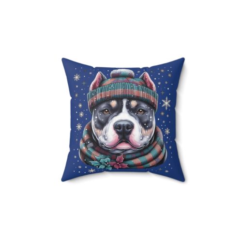 American Bully Winter Square Pillow